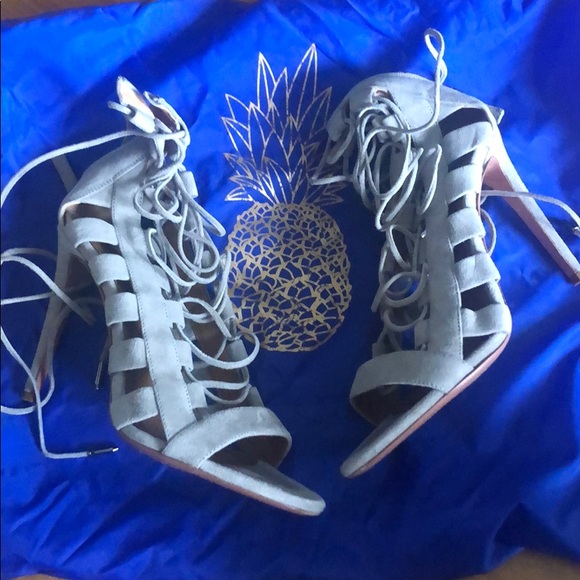 Aquazzura Grey Suede lace Up Heels - Picture 3 of 9